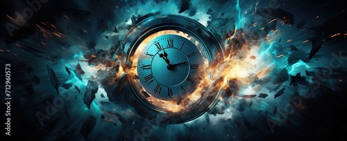 Clock on fire, deadline, time is running out, copy space