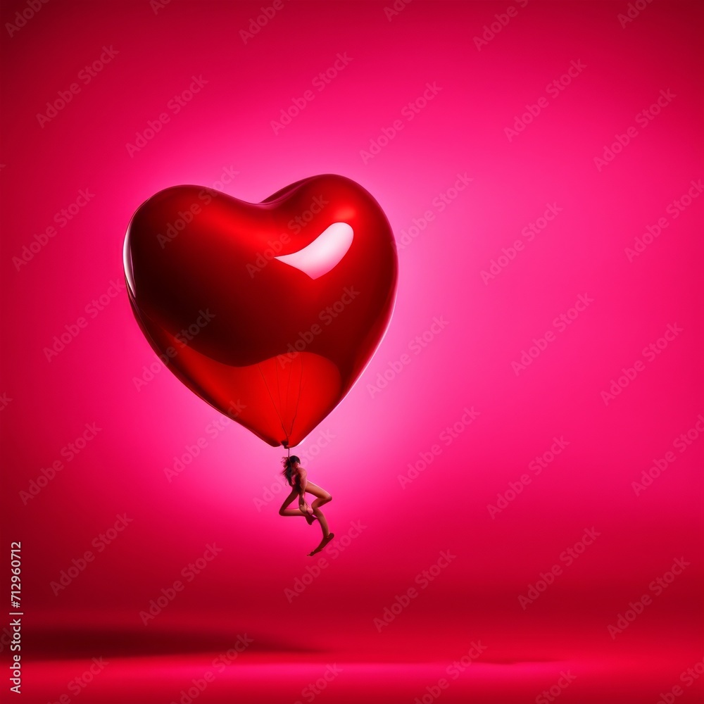 Red color Heart shaped balloon isolated on red background