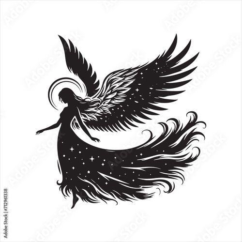 Wings of Hope: Messengers Silhouette Illustrating the Uplifting Aura of Angel Silhouettes - Messengers Silhouette - Angel Vector
