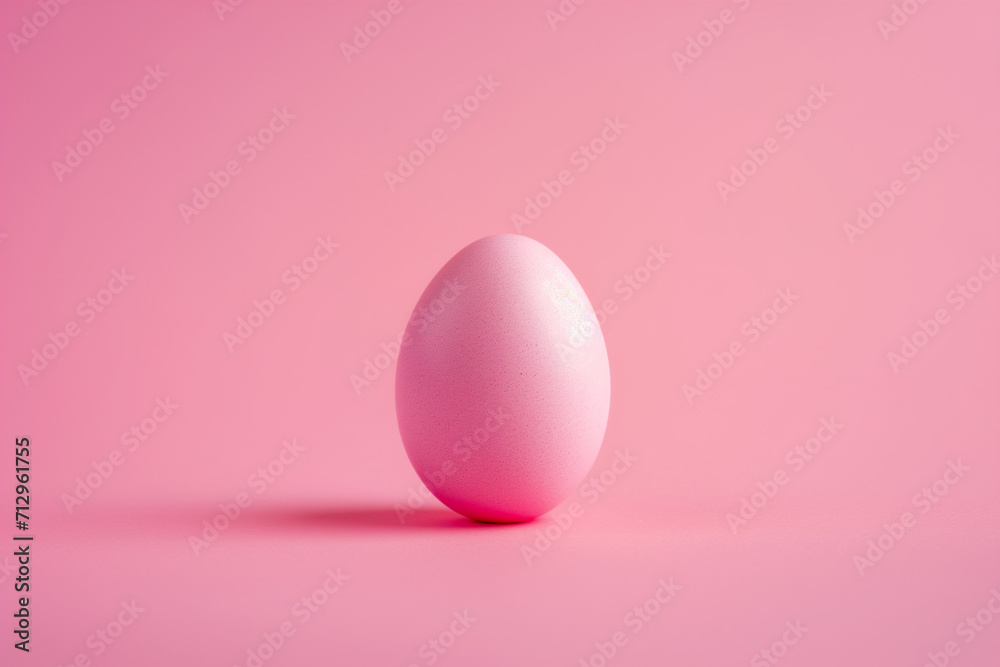 Pink Easter egg on pink background. Minimal creative Easter concept.