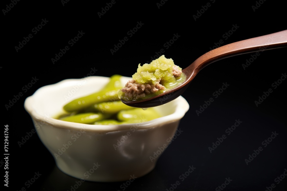 tightly cropped shot of fava bean dip in a scoop tightly cropped shot of fava bean dip in a scoop