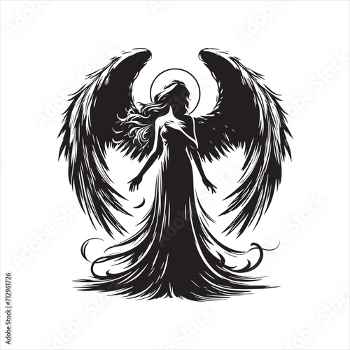 Celestial Choreography: Messengers Silhouette in Silhouetted Dance of Angelic Beauty - Messengers Silhouette - Angel Vector
