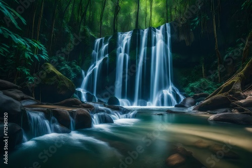 Amazing waterfall in the green forest.