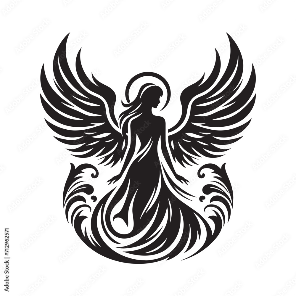 Fototapeta premium Angelic Allegory: Angel Silhouette Ensemble Crafting an Allegorical Tale of Celestial Beings - Angel Illustration - Angels Vector 