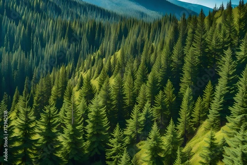 View of the pine forest in the mountains.