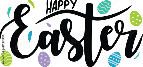 Happy Easter Hand drawn color design with eggs isolated on white. ZIP file contains EPS, JPEG and PNG formats