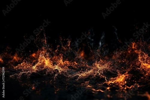 Spark flames elements. Darkness and luminous fire with black background. Generate AI
