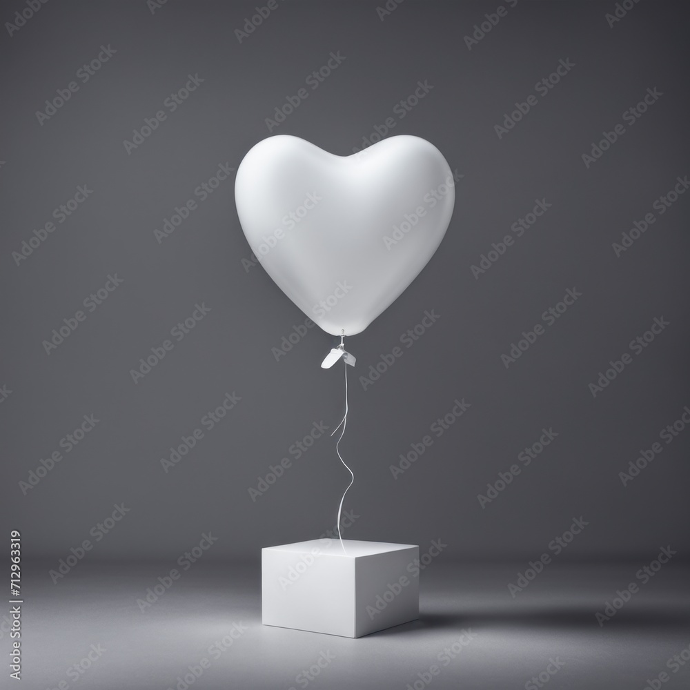 White color Heart shaped balloon isolated on Gray background