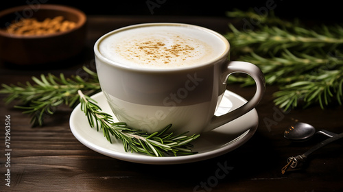 rosemary honey latte in a herb garden cafe