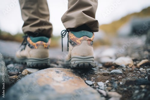 close-up of boots on a rocky trail