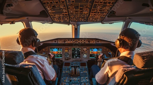 Pilot and copilot in the airplane cockpit, AI generated Image