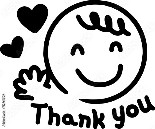 thank youの文字と笑顔で手を上げる人のイラスト
