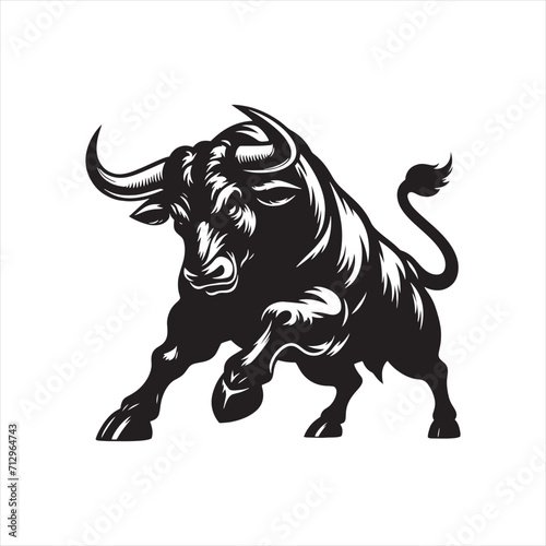 Ferocious Onslaught  Angry Bull Silhouette Series Portraying the Unleashed Ferocity of a Charging Beast - Angry Ox Silhouette - Bull Vector 