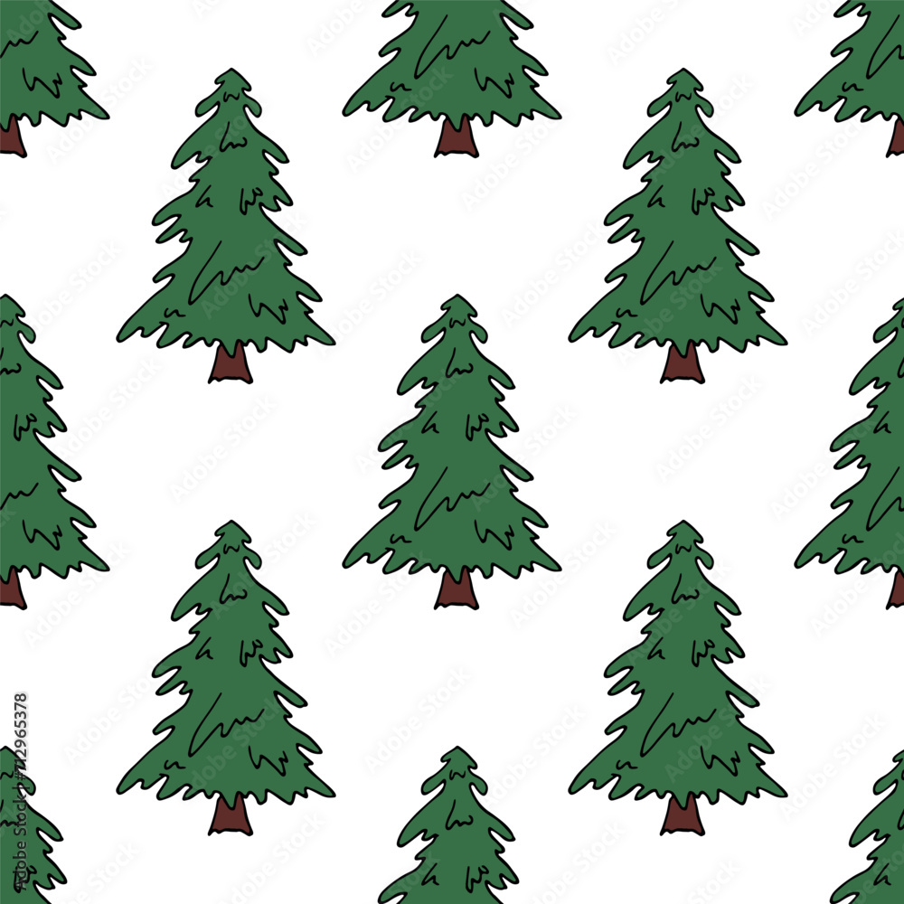 Seamless pattern with geometric minimal scandinavian Christmas tree doodle for decorative print, wrapping paper, greeting cards and fabric