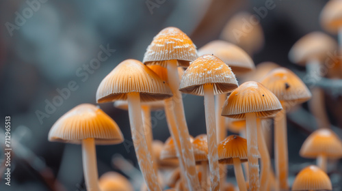 Natural mushrooms growing, psilocybin, fungi, shrooms, treatment, therapy, medicine, toadstools, magic, natural, brown, white (ID: 712965513)