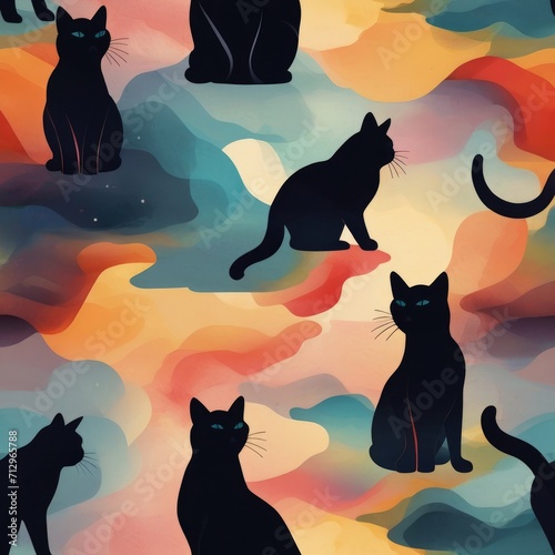 beautiful and fantastically silhouettes of colorful cat gravitational waves