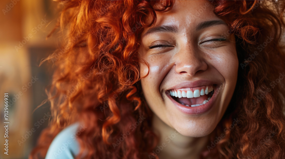 Joyful red-haired woman with freckles smiling broadly, showing her teeth. Joyful red-haired woman with freckles smiling broadly, showing her teeth.