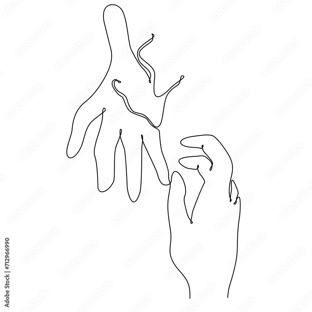 continuous line drawing of hand asking for help