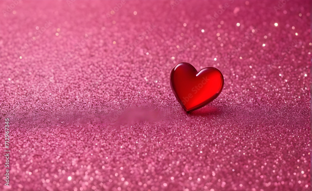 Fototapeta premium A small red heart on a sparkling soft pink background. Generative AI