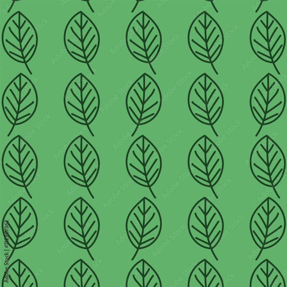 doddle leaves seamless pattern in green background