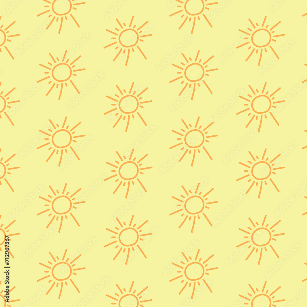 doddle sun seamless pattern in yellow background