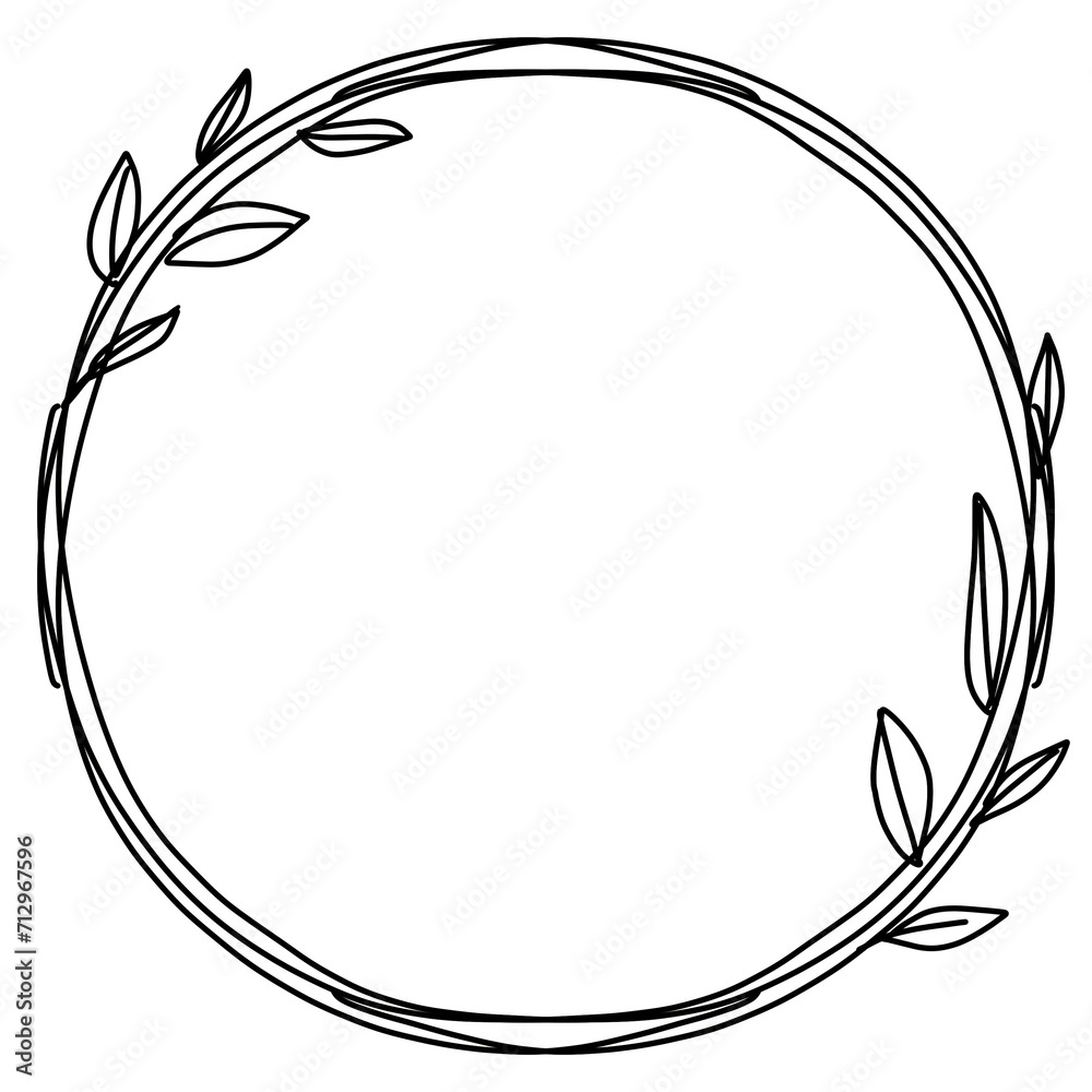 abstract black circle frame. Wreath ring border. Isolated illustration with transparent background 