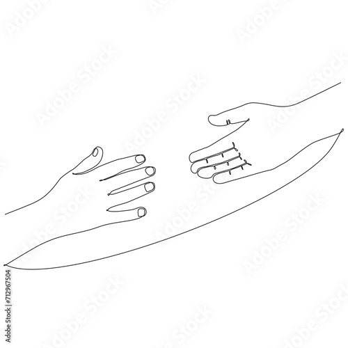 continuous line drawing of hand asking for help