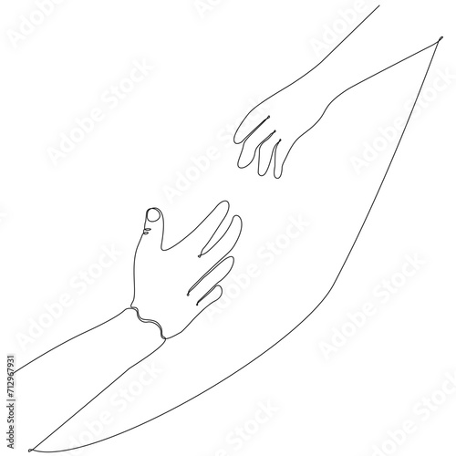 continuous line drawing of hand asking for help