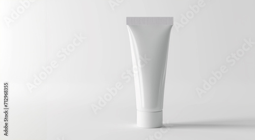 Simple blank cream tube mockup. White beauty product package mock-up. white cosmetic tube for face cream, cleanser, body lotion or shampoo on white draped cloth. Gentle skin care concept. Copy space photo