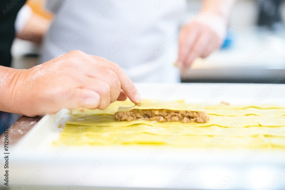 baklava making process with phyllo dough and filling baklava making process with phyllo dough and filling