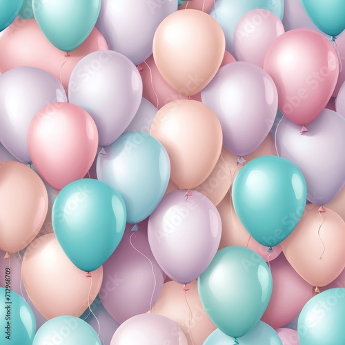 Set of round helium balloons in soft pastel colors, Festive decorative element in realistic 3d design. Decor for Valentine's day, wedding and birthday