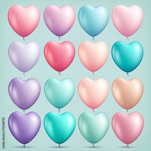 Set of round helium balloons in soft pastel colors, Festive decorative element in realistic 3d design. Decor for Valentine's day, wedding and birthday