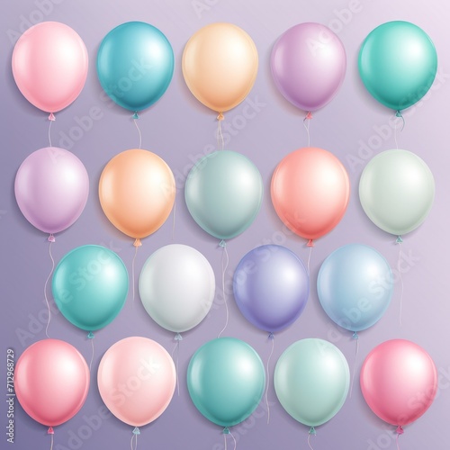 Set of round helium balloons in soft pastel colors, Festive decorative element in realistic 3d design. Decor for Valentine's day, wedding and birthday