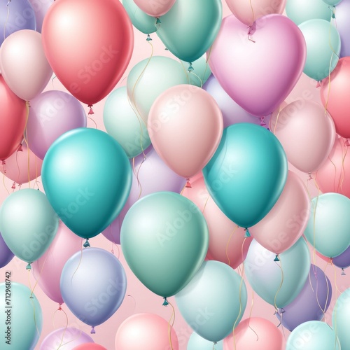 Set of round helium balloons in soft pastel colors, Festive decorative element in realistic 3d design. Decor for Valentine's day, wedding and birthday