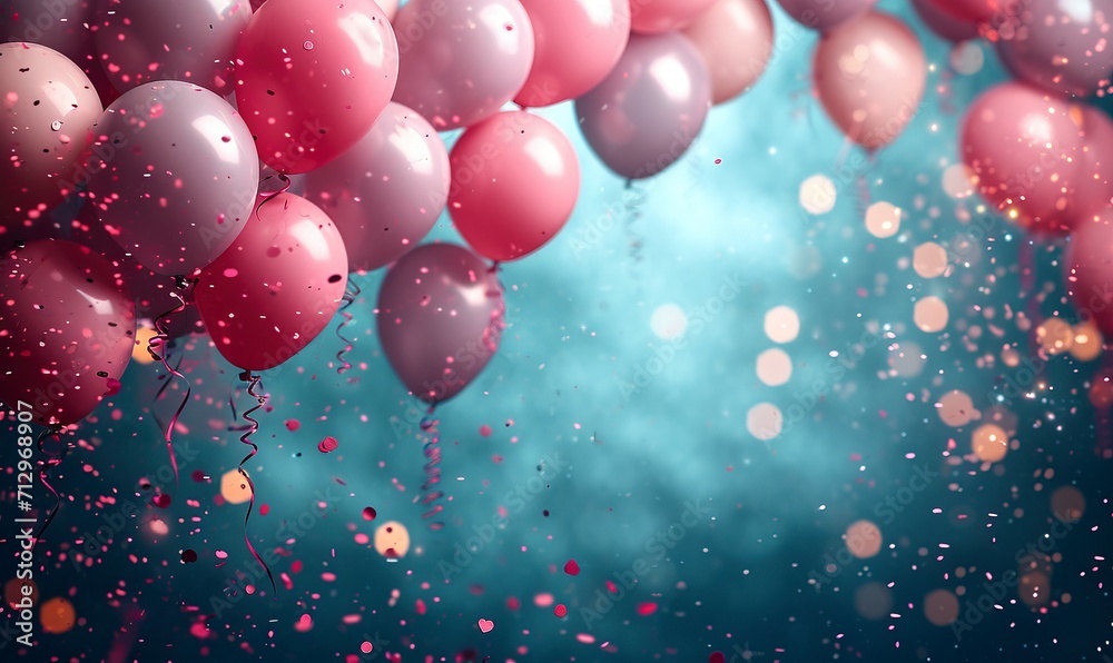 Party Background with lights, confetti, balloons on a Dark Cyan and Pink color background. Party Background with lights, confetti, balloons on a Dark Cyan and Pink color background.