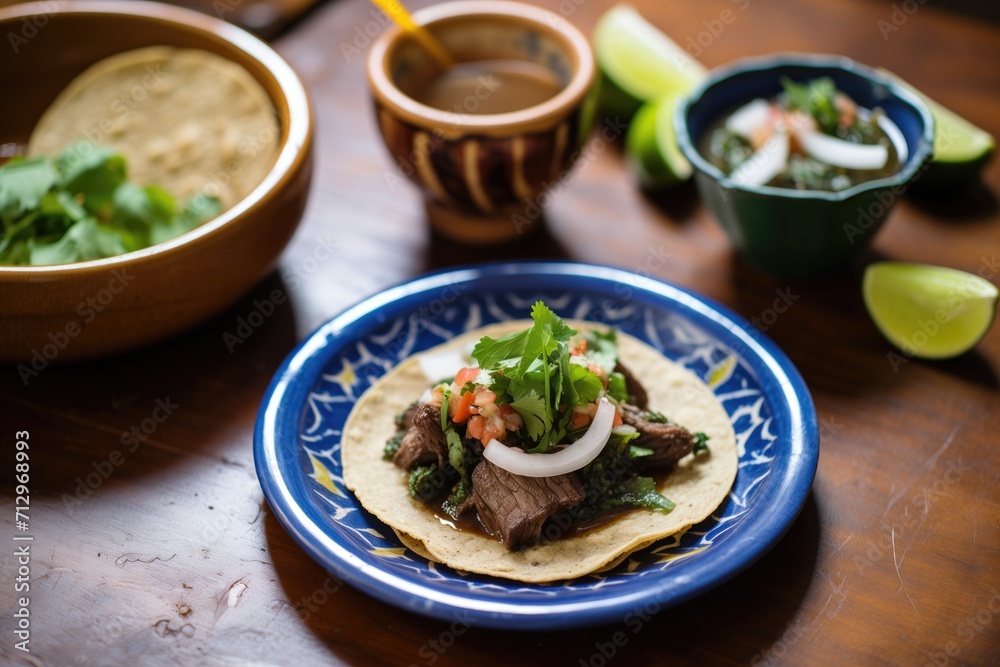 individual serving of mole poblano with tortillas individual serving of mole poblano with tortillas