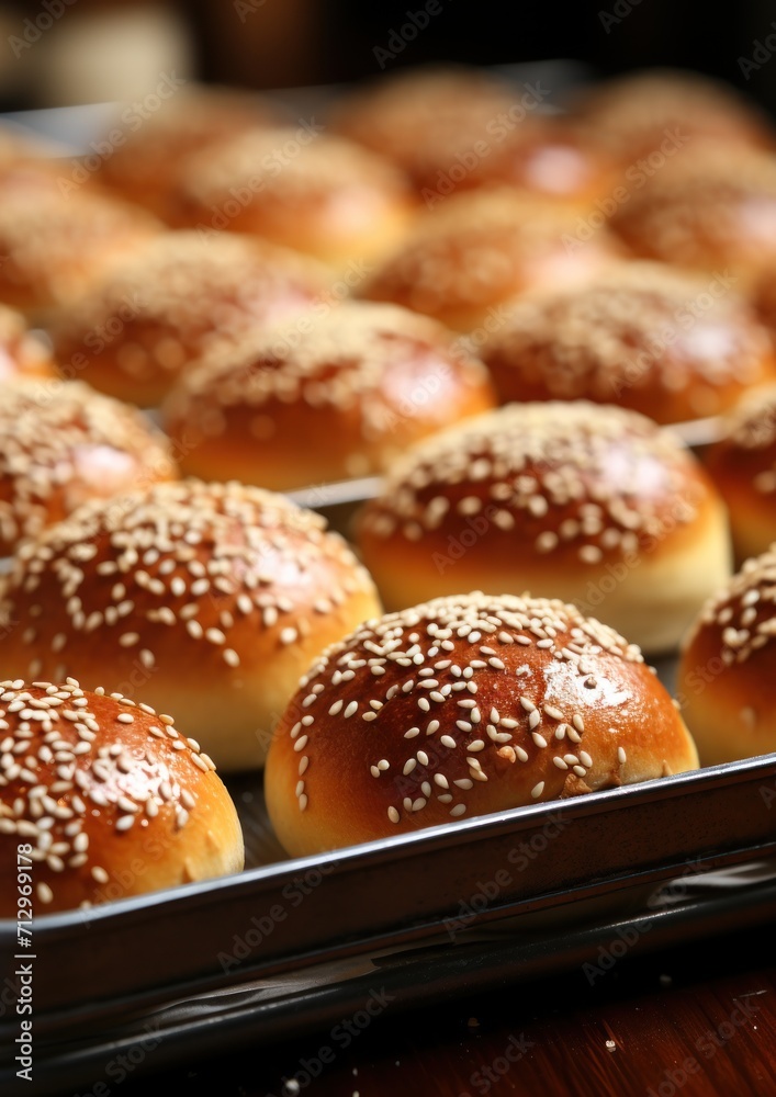 Display of sesame buns on a creative tinkercore style rack, palm sunday meals photo