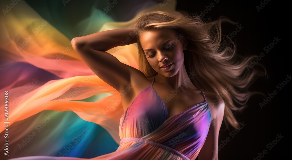 beauty of a young woman caught in a dance movement beauty of a young woman caught in a dance movement