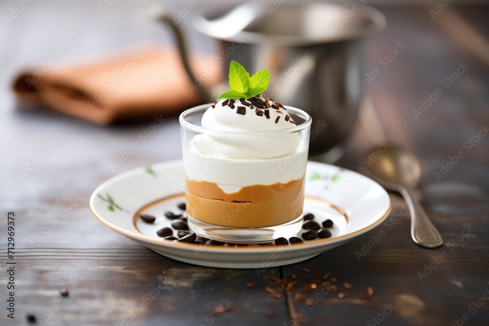 coffee mousse with whipped cream swirl and coffee bean coffee mousse with whipped cream swirl and coffee bean