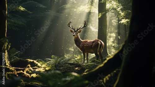 deer in its natural habitat, a cinematic photoshoot, dense forest life of animals