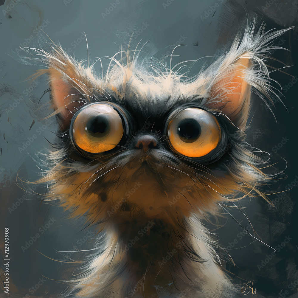 Eine verrückte Katze mit riesigen Augen  - obrazy, fototapety, plakaty 