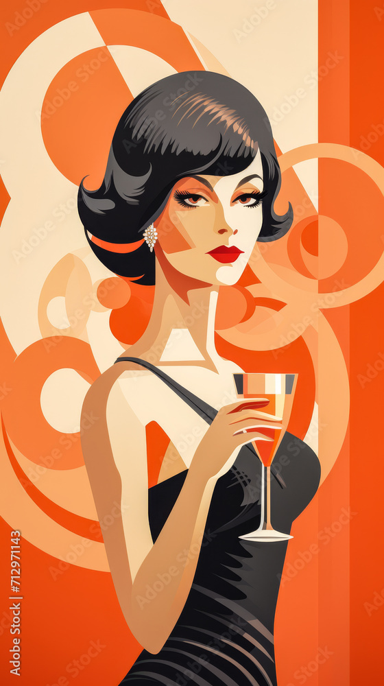Retro style beauty poster illustration with a bold make up and colorful backdrop Retro style beauty poster illustration with a bold make up and colorful backdrop