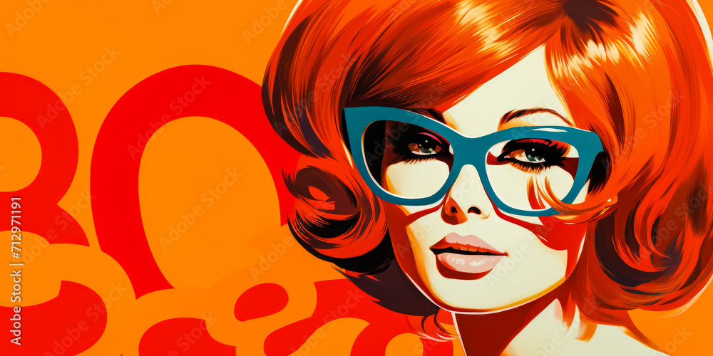 Retro style beauty poster illustration with a bold make up and colorful backdrop Retro style beauty poster illustration with a bold make up and colorful backdrop