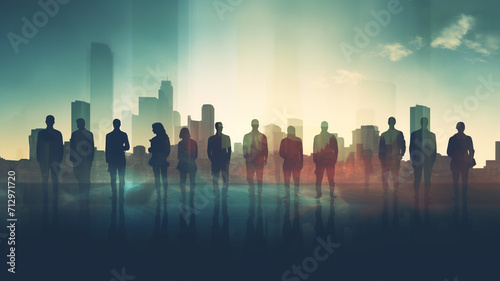 Silhouettes of group of businessman in city