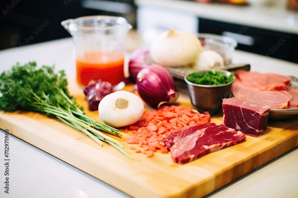 borscht ingredients: beets, cabbage, carrots, and onion on a board borscht ingredients: beets, cabbage, carrots, and onion on a board