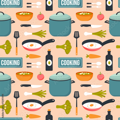 Cooking Equipment Seamless Pattern Design Illustration in Flat Cartoon Template Hand Drawn