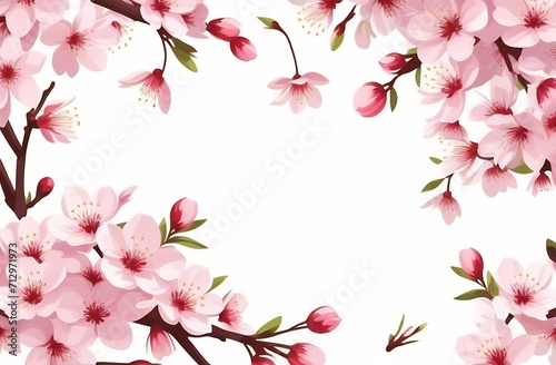 Cherry blossoms flowers in blooming on branch on pink background. Spring and romantic Sakura, apple tree. White isolated background