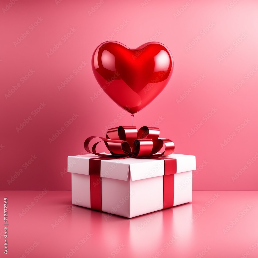 Happy valentines day decoration with Red color Heart shaped balloons and gift boxes on pink background