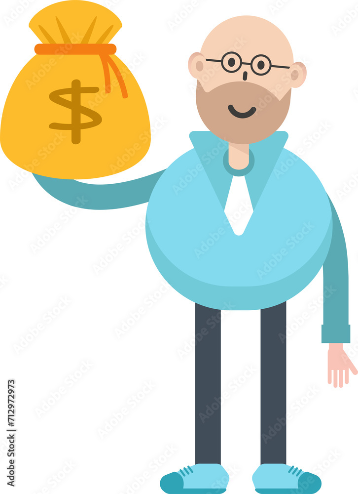 Bald man Character Holding Dollar Sack
Bald man Character Holding Dollar Sack