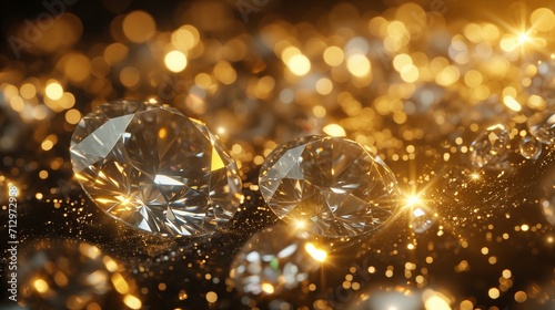 a macro close-up image of many precious stones diamonds or similar zirconia fianit with golden undertone shimmering in the sunlight filling the frame